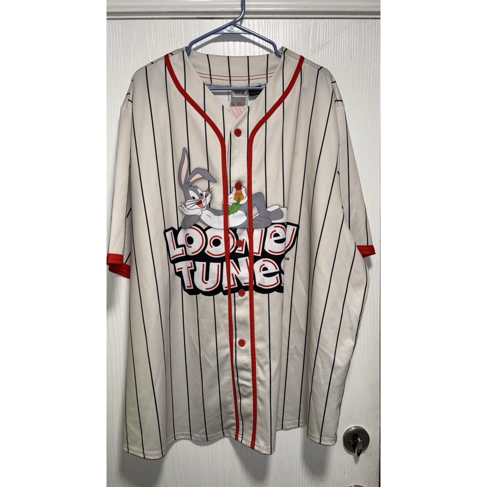 Looney Tunes Baseball Jersey Bugs Bunny Thats All Folks Logo 4XL White Red Black
